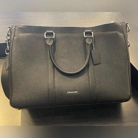 Coach Metropolitan Perry Briefcase Black Crossgrain Leather Laptop Bag Unisex - Picture 1 of 12